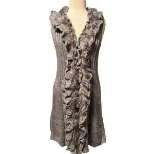 Dressbarn Gray Cable Knit Duster with Faux Fur Size Medium